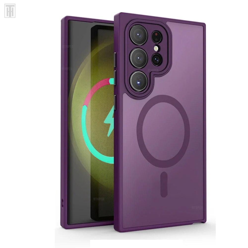 Роскошный защитный чехол Magsafe для Samsung Galaxy S24 S23 S22 21 Ultra Plus FE, матовый полупрозрачный магнитный чехол для зарядки