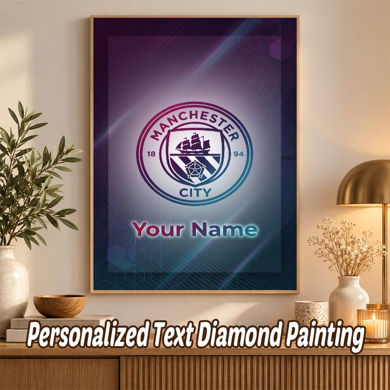 Manchester City Custom Name Text 5D Diamond Painting Kit DIY Full Drill Diamond Art Decoration