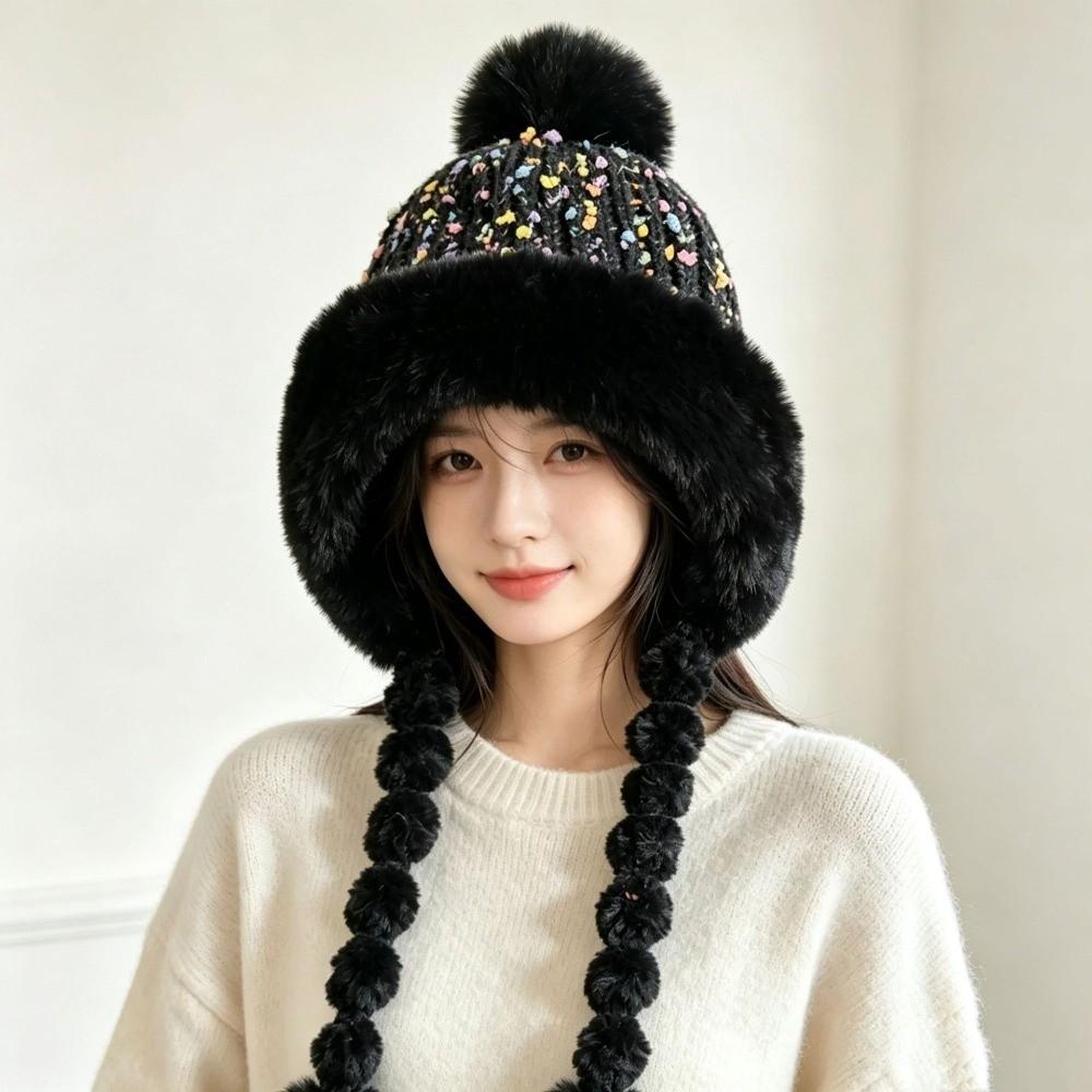 Fleece Lined Stretchy Knitted Hat Soft Ear Protection Hat Fashion Colored Beans Beanie Cap Outdoor