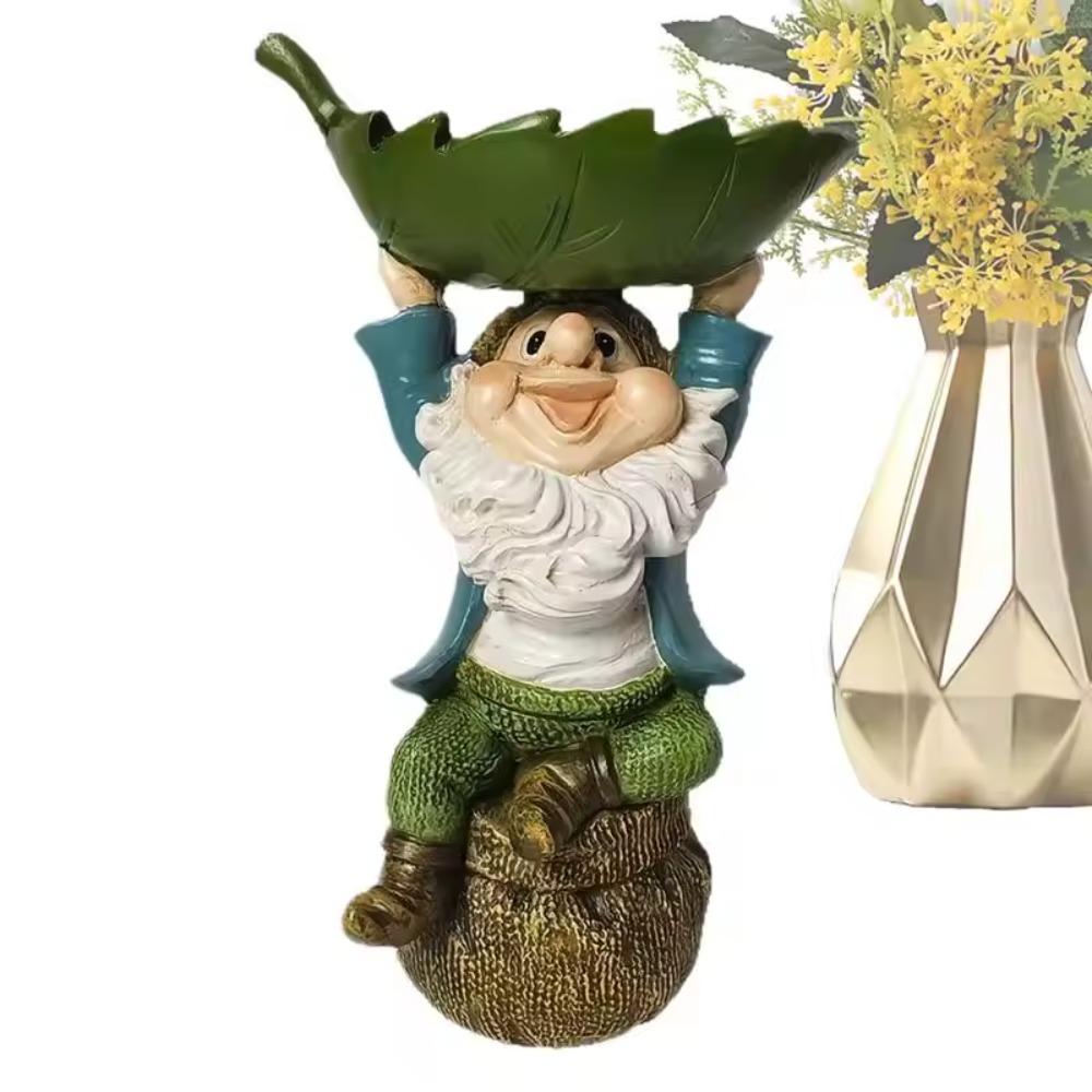 Cartoon Bird Feeder Holding Leaves Bird Bath Unique Dwarf Sculpture  Porch