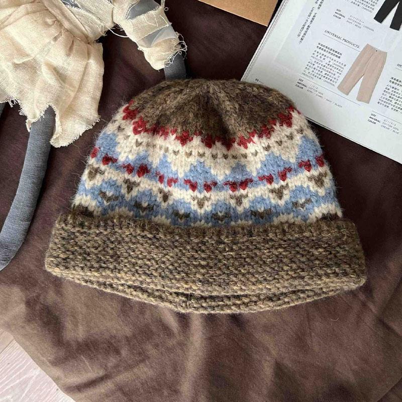 Retro Jacquard Knitted Beanies Cap For Men&Women Winter Warm Unisex Hooded Hat Balaclava Caps Outdoor Ski Beanie Cold Hat Bonnet