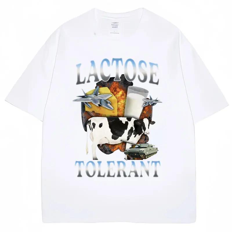 Summer Lactose Tolerant Funny Milk Printed T Shirt Women Retro Fashion Short Sleeve Summer Casual Humor Women Casual T Shirts