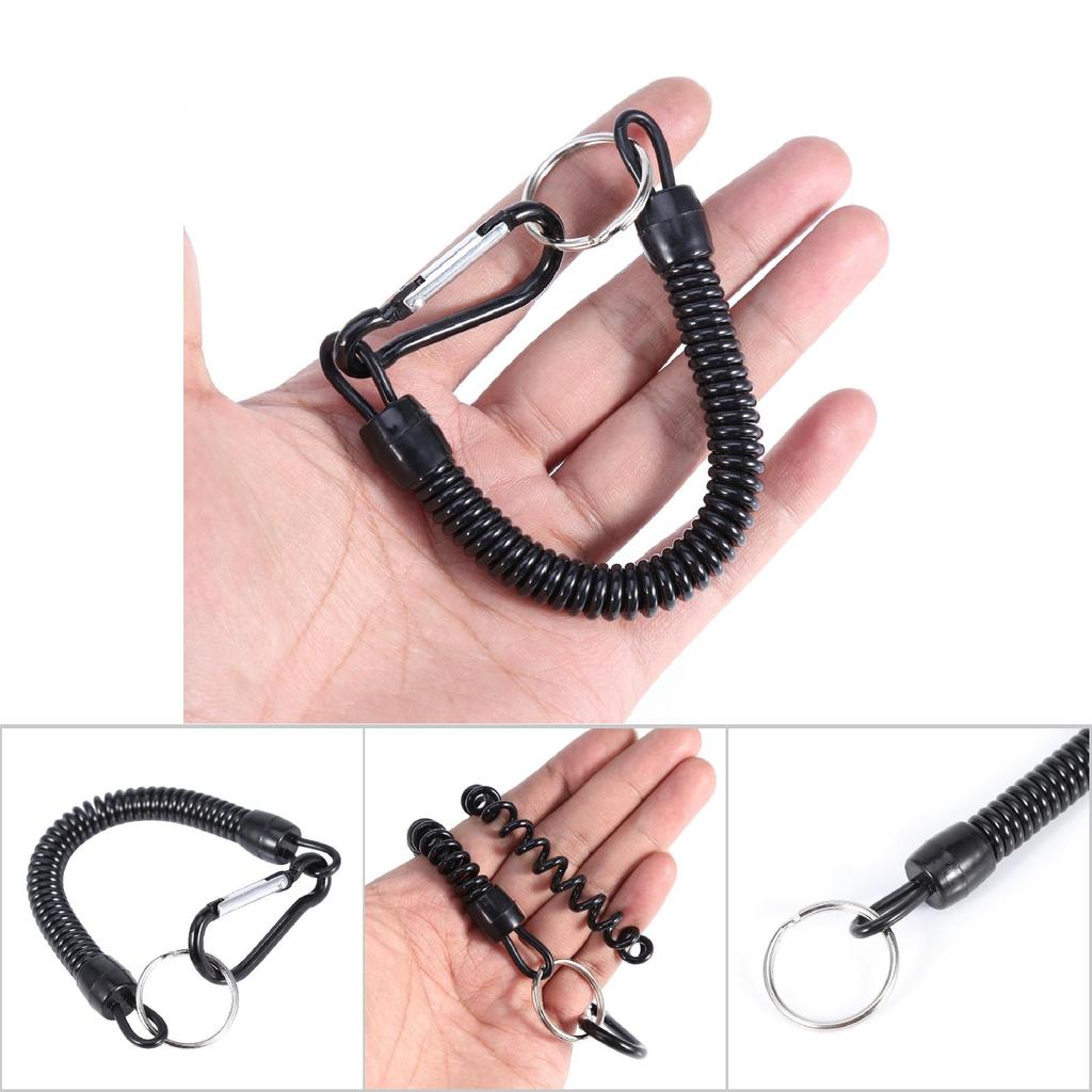 5Pcs Retractable Fishing Lanyards Boating Ropes With Buckle Tackle Secure Accessories Black