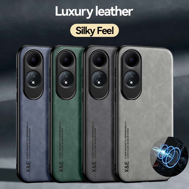 Роскошный кожаный чехол для OPPO A60 4G A79 A58 A78 A98 A57 A97 A96 A95 A53 A32 A74 с металлической пластиной, держателем для автомобиля