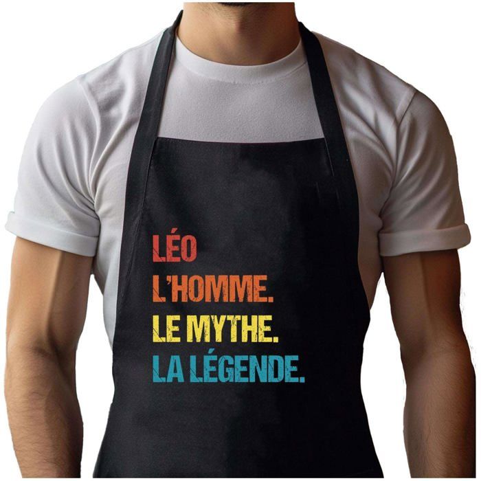 Tablier de cuisine - Léo Mythe Légende Vintage - Noir - Coton résistant - Impression bretonne