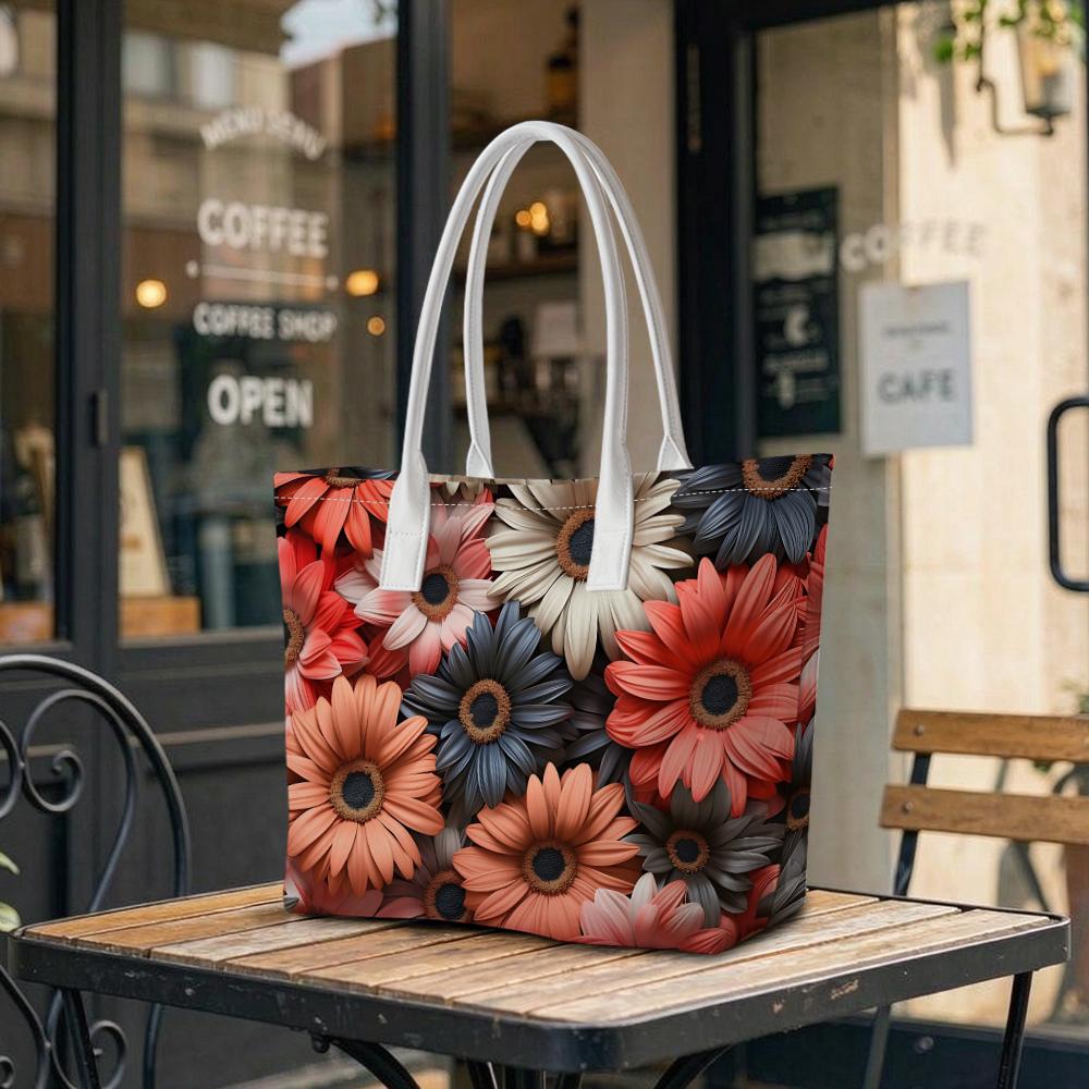 Floral Pattern Tote Bag Casual Portable Handbag for Daily Shopping Travel Use