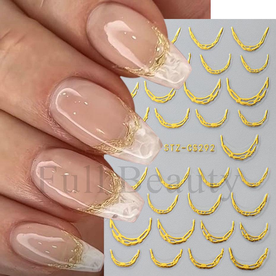 Nail Art Sticker, French Bronzing Scribbled Metal Gold Line Adhesive Nail Sticker