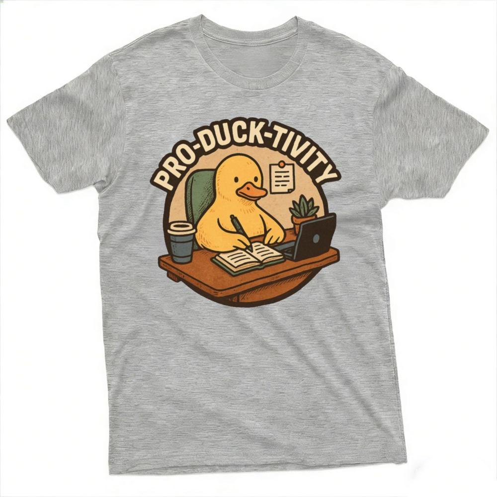 ProDuckTivity Смешная Утка Работает за Столом Офисный Юмор Графическая Футболка Унисекс Повседневная Летняя Короткая Футболка