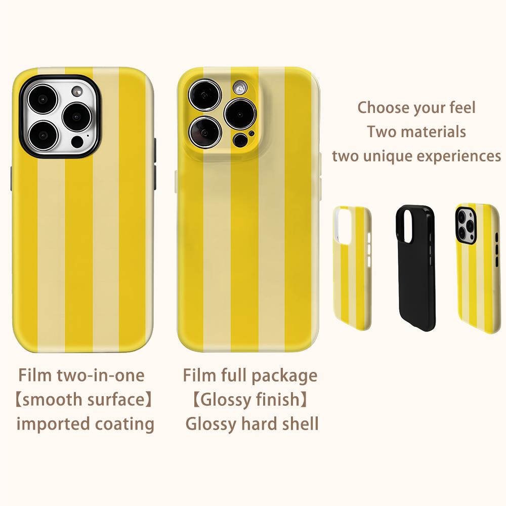Желтый Пастельный Полосатый Чехол для Телефона для IPhone 17AIR 16E 16 15 14 13 12 11 17 Pro Max Plus Двухслойная Задняя Крышка