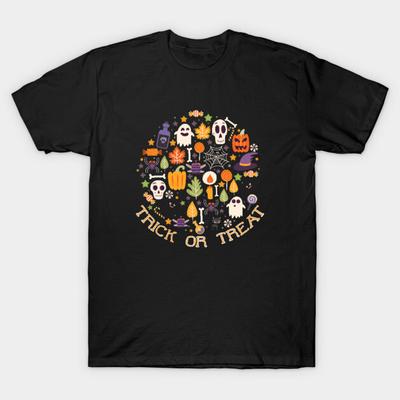 Asian Size Cotton Unisex Tshirt Print T-shirt Retro Trick Or Treat Halloween Collage T-shirt No-Cut Print Regular Fit