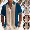 Summer Men's Contrast Short-sleeved Shirt Fashion Lapel Button Pocket Business Casual Shirt Travel Holiday Beach T-shirt S-3XL