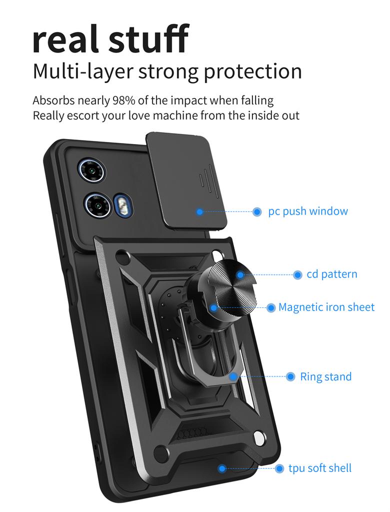 Для Motorola Moto G34 5G чехол Armor Magnetic Ring Stand Phone Cases для Moto G34 G 34 MotoG34 5G Slide Camera Protective Back Cover