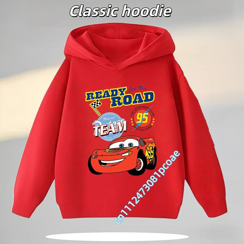 Boy's Sports Shirt Cartoon Print Boy's Fall/Winter Pullover Shirt Cars of the Universe Children's Hooded Sweatshirt Casual Shirt