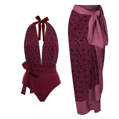 Новый цельный купальник женский бретели обтягивающий сексуальный шифоновый длинная юбка купальник комплект