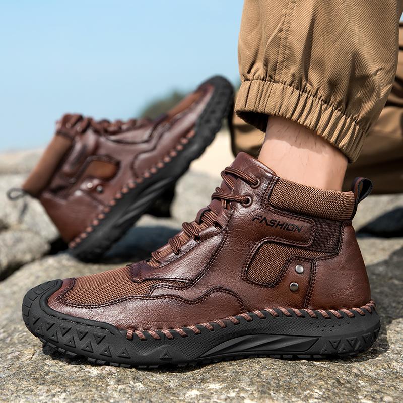 Новые туфли из натуральной кожи Мужские Большой размер 48Роскошные Толстые Ботинки Для улицы Высокие ботинки Повседневная Водонепроницаемая обувь Новая Мужская обувь на шнуровке