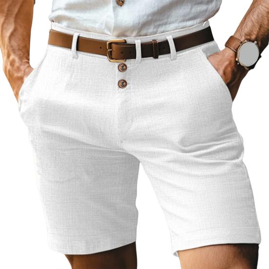 Men Shorts Mid-rise Buttons Zipper Fly Solid Color Shorts with Pockets Straight Leg Summer Casual Shorts Daily Wear
