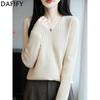 Women's Fashion Casual Fall Winter Solid Color Print Long Sleeve V-Neck Sweaters