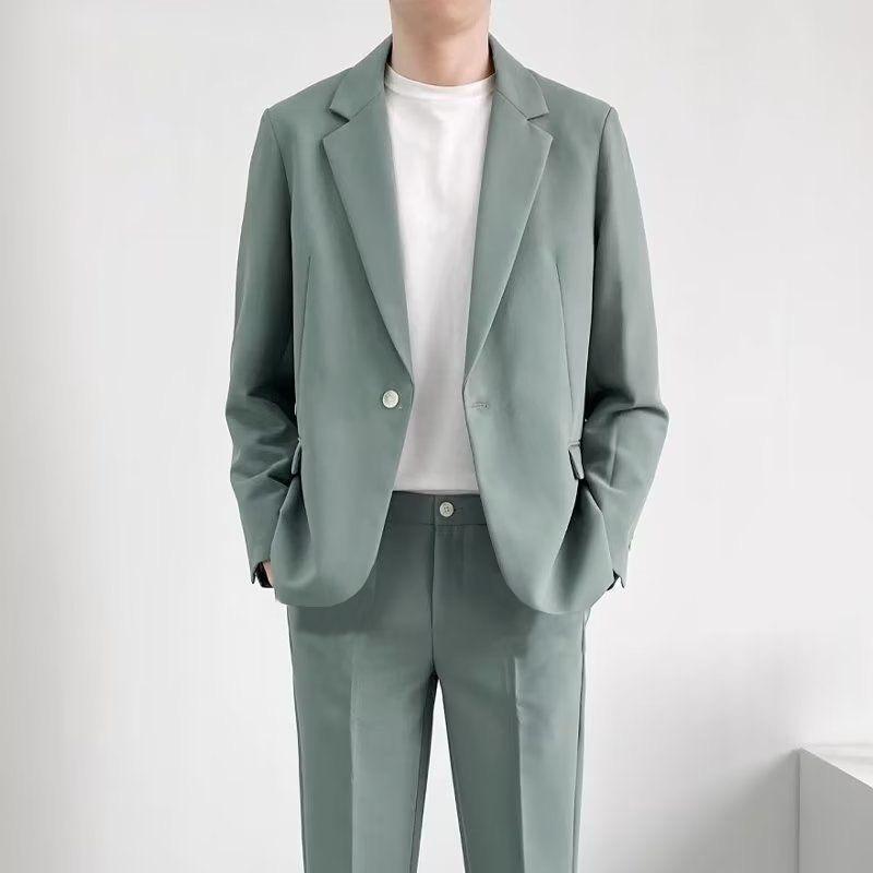 Мужской однотонный свадебный костюм для жениха, мужской деловой повседневный костюм в корейском стиле, модный приталенный комплект из 2 предметов, большой размер