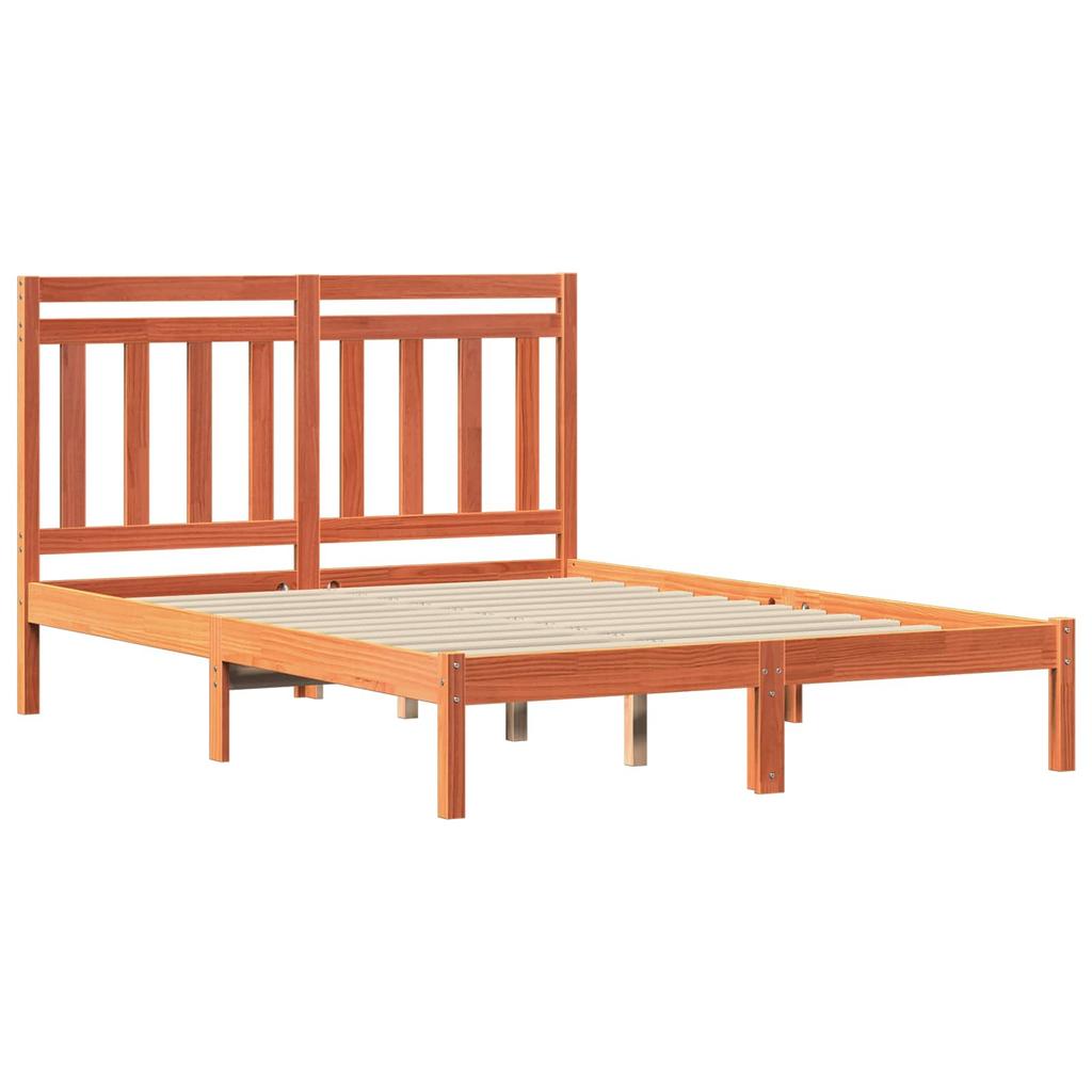 Wooden Bed Frame Wax Brown 205.5 x 145.5 x 100 cm Solid Pine Wood