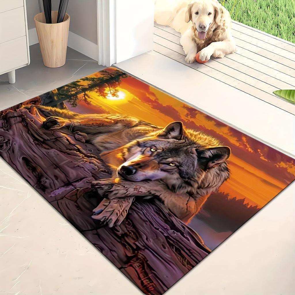 Gaming Wolf Print Floor Mat Rug for Gamer Setup PC Decor Wildlife Forest Rug Area Mat Man Cave Aesthetic Anti Slip Mat