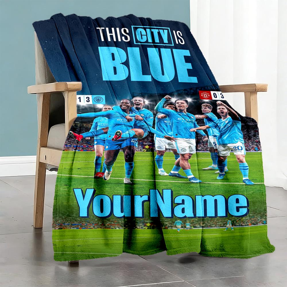 Manchester City Personalized Text Blanket Lightweight Customizable Blanket Soft Warm Cozy Versatile for Picnics Bed Sofa Bedding