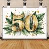 2D Gold Green Leaves 50th Birthday Photography Backdrop, Adult Birthday Decor