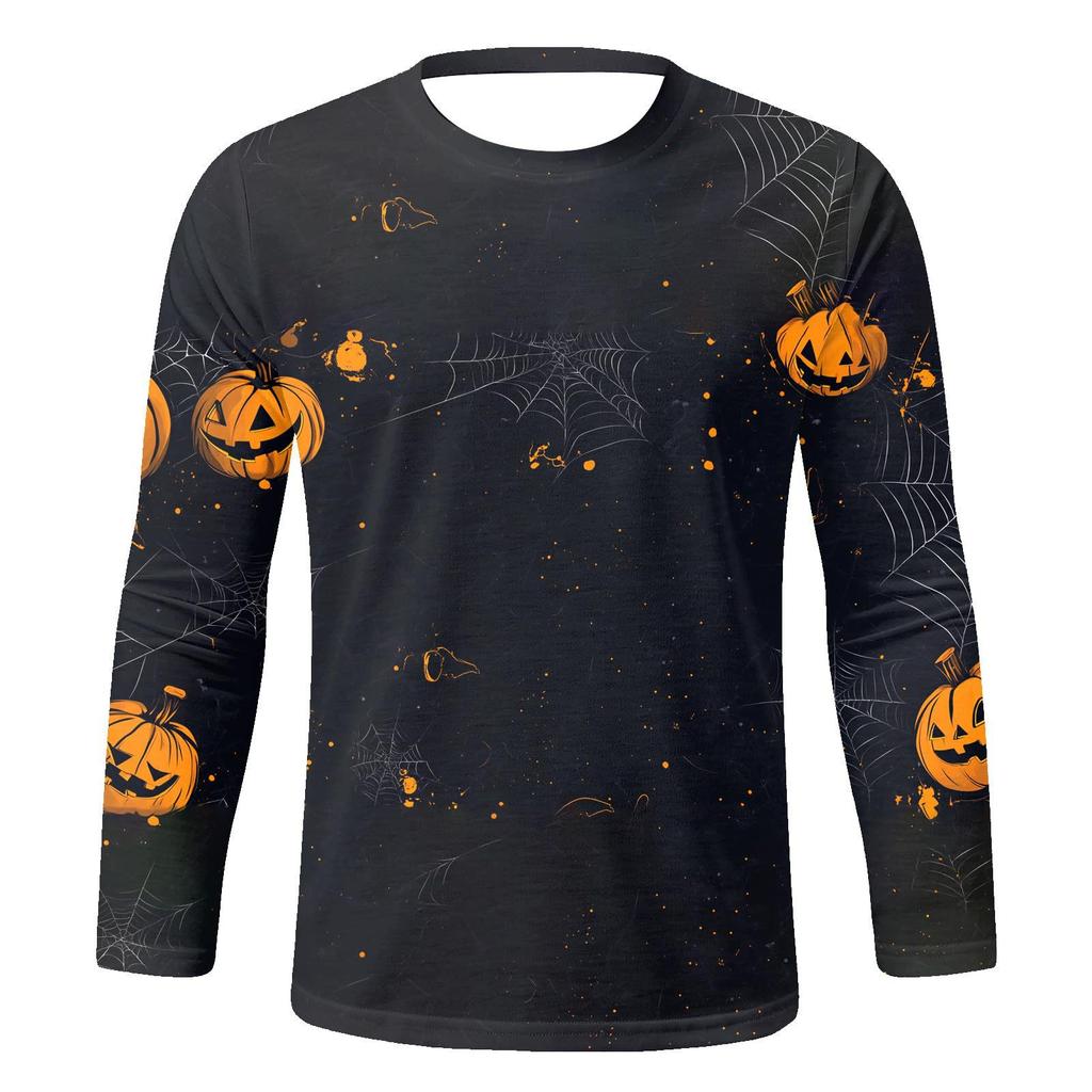 Весенне-осенние футболки с круглым вырезом и 3D-принтом с рисунком тыквы на Хэллоуин, модные повседневные мужские футболки с длинным рукавом