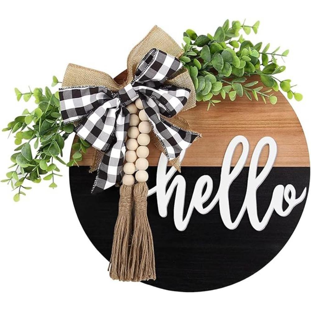 Hello Door Wreath for Front Door Spring Wreath 30cm Farmhouse Door Sign Decoration for Window Decoration Outdoor Front Door Home Decor