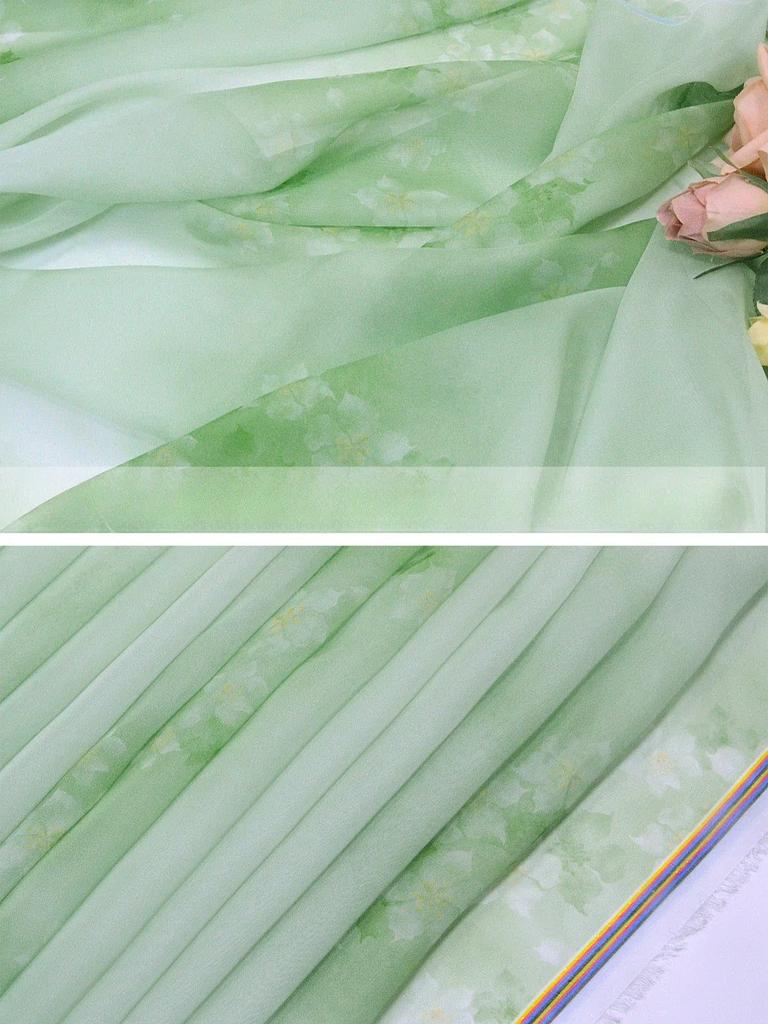 100x145cm Gradient Chiffon Fabric By The Meter for Chinese Style Cheongsam Hanfu Sewing Thin Printed Bamboo Pattern Cloth Soft