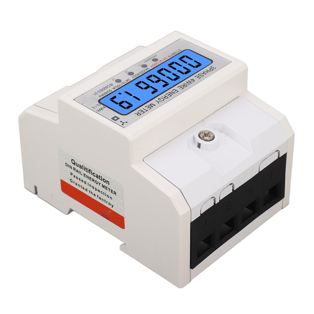 Digital Energy Meter 3 Phase 4 Wire KWh Electricity Wattmeter DIN Rail Backlight LCD Display 3x127 220VAC 10‑100A