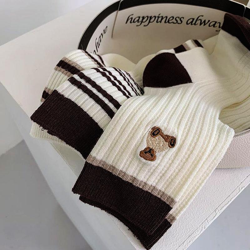 Kawaii Women Striped Socks Set 5 Pair Lolita Harajuku Anime Cotton Socks For Girls Sports Socks