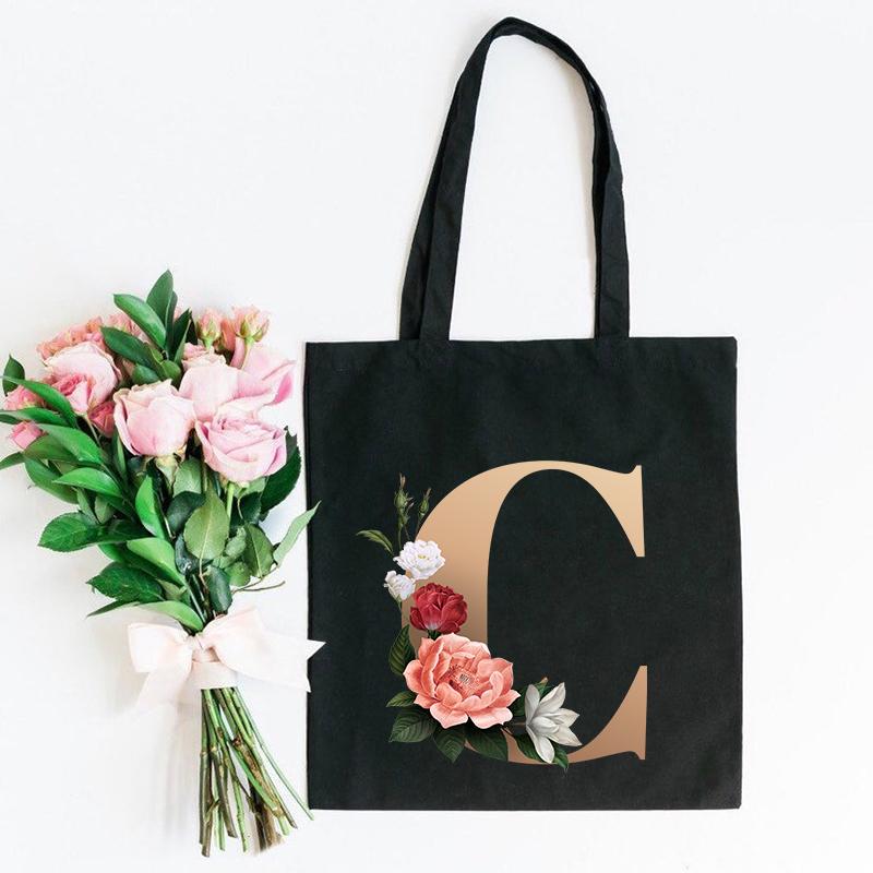 Холщовая сумка-тоут с цветочным письмом и шрифтом ABCDEFG, повседневная сумка-шопер с эко-цветами большой вместимости, сумки на плечо в стиле Харадзюку
