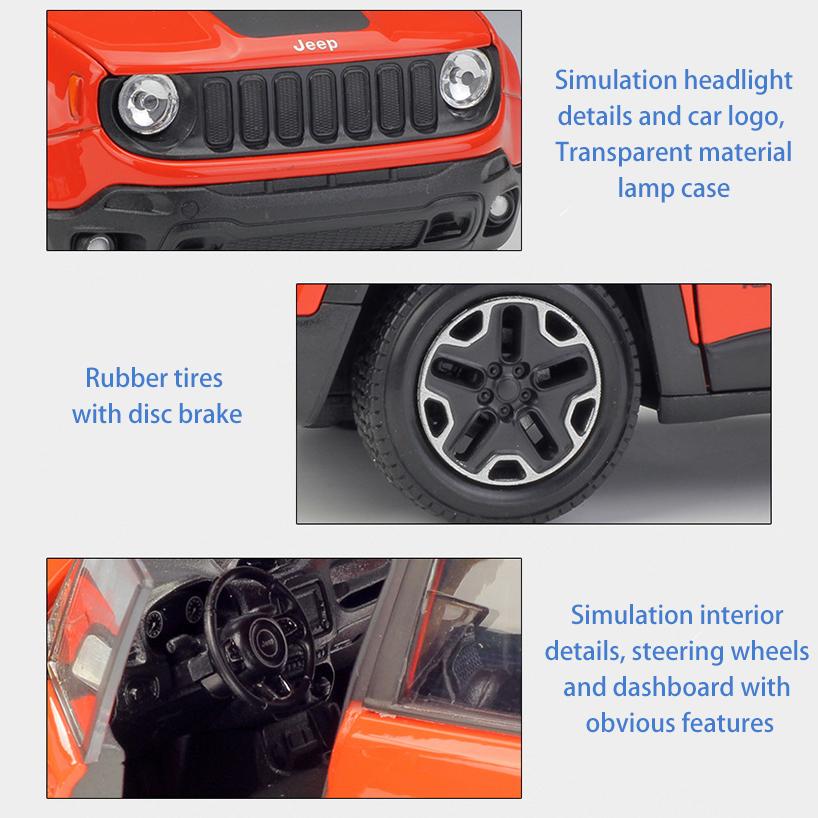 Масштаб 1/24 Welly Jeep Renegade Trailhawk, модель автомобиля из сплава, литье под давлением, металлические игрушечные транспортные средства, модель автомобиля, коллекция высокой имитации, детские подарки