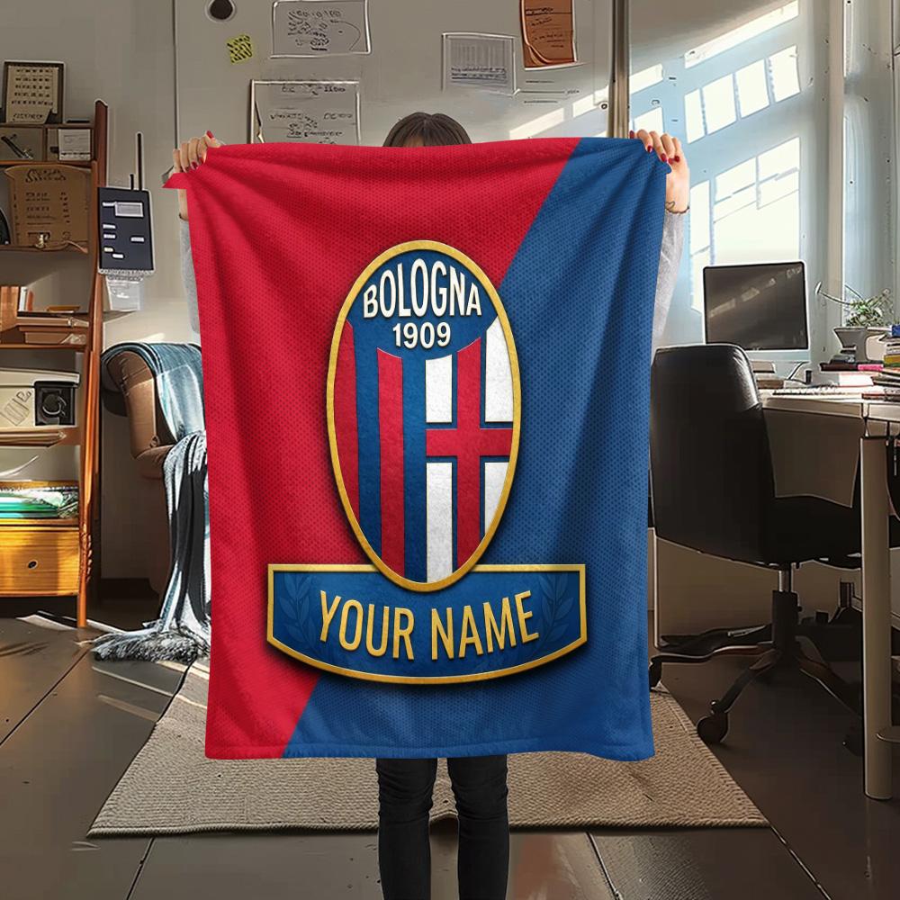 Custom Name Bologna FC2 Flannel Blanket, High quality Comfortable for All Seasons, Home Decor, Warmth and Comfort