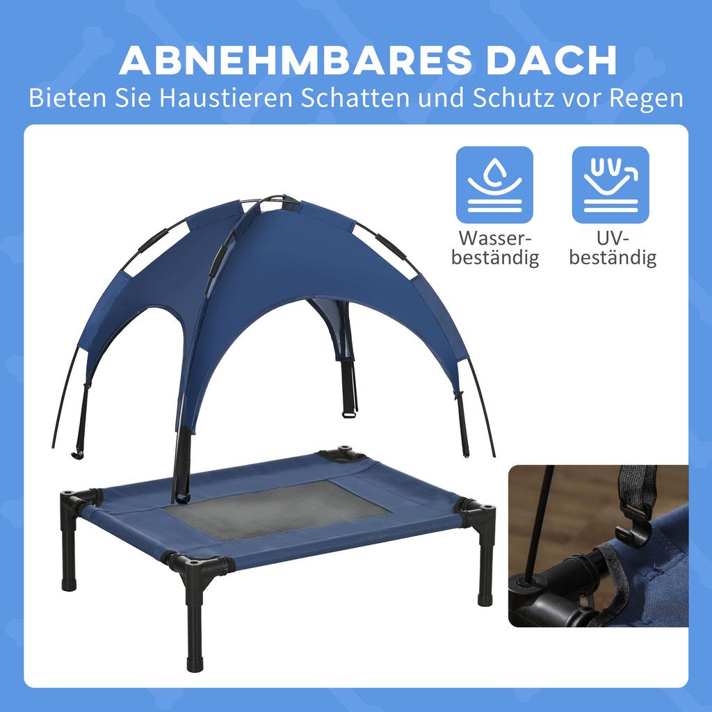 Pet Bed, Outdoor Dog Bed, Weather-Resistant, with Canopy, 61 cm x 46 cm x 62 cm, Blue + Black