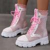 New Thick Sole Pink Boots Woman Plus Size 43 Breathable Mesh Chunky Platform Ankle Boots Women Shoes Botas De Mujer 2024