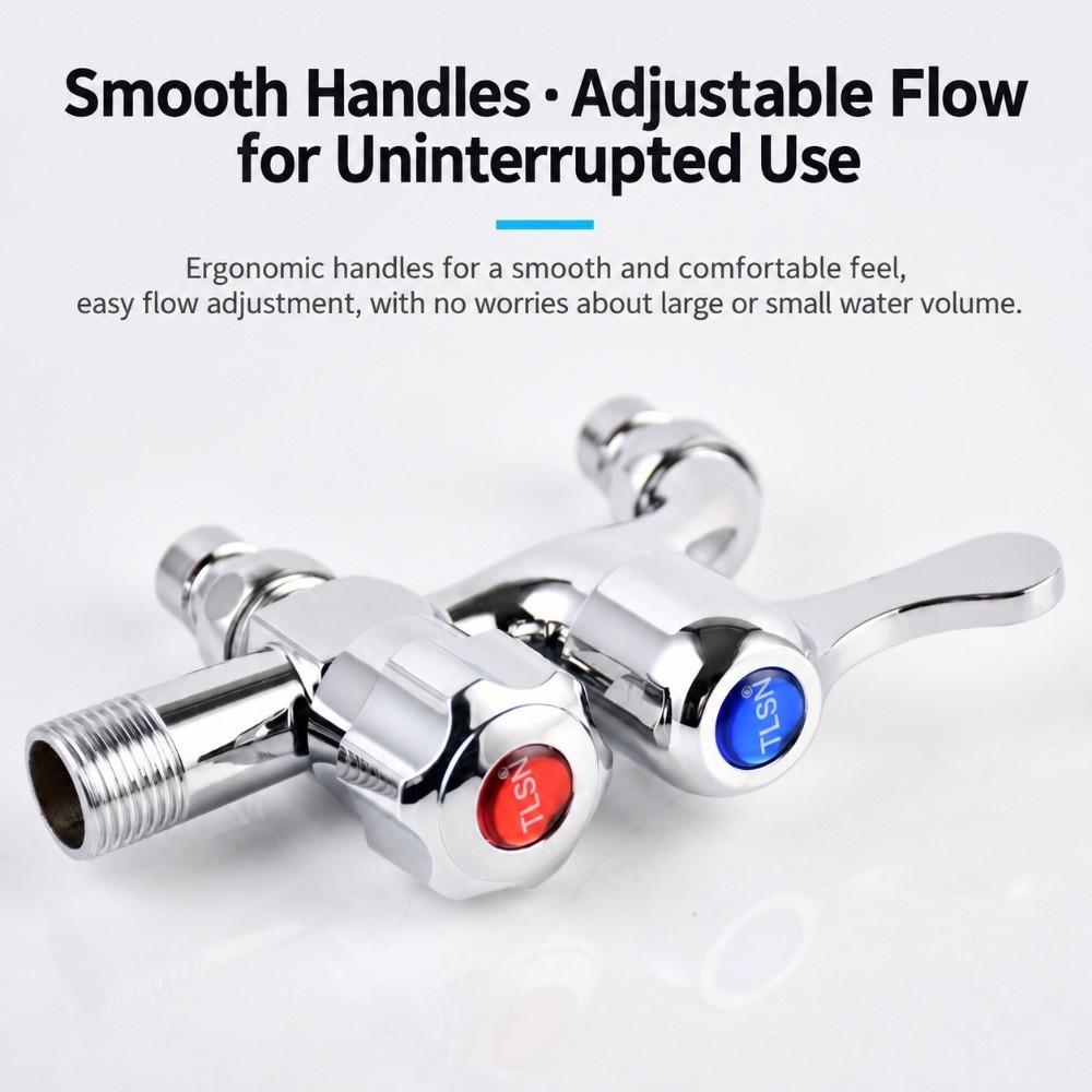 Stainless Steel Dual Control Water Tap G1/2 One in Two Out Faucet Dual Outlet Faucet Kitchen Sink