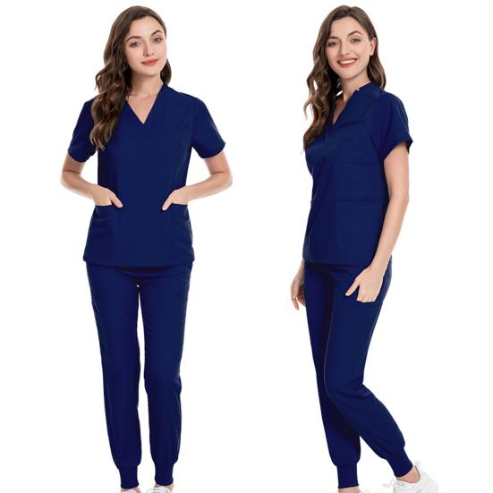 Комплект из 2 шт./компл., комплект больничной формы для мужчин и женщин с v-образным вырезом и короткими рукавами, топы с разрезом по бокам, комплект штанов для бега на эластичной завязке на талии