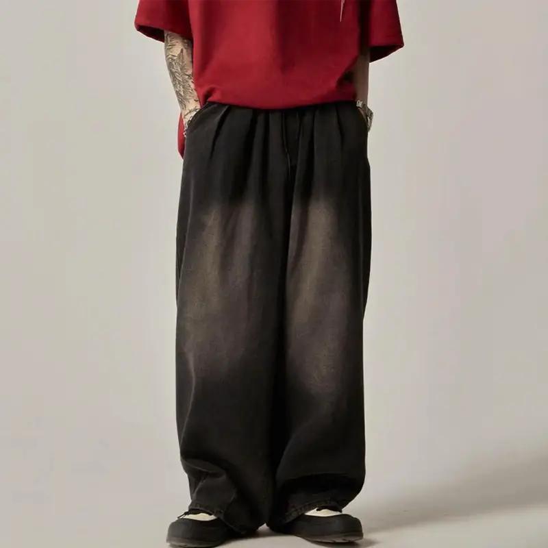 Мужские джинсы винтажные потертые уличные повседневные широкие джинсовые брюки свободные мужские универсальные брюки мешковатые джинсовые брюки карго