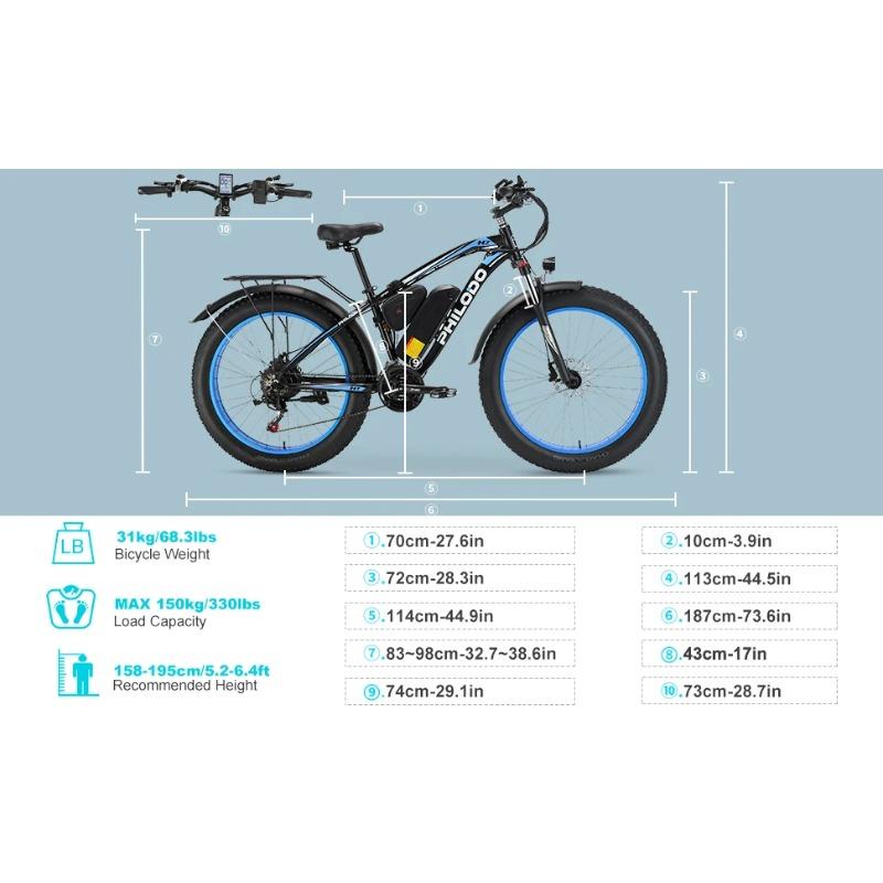 H7PRO Adult Electric Bicycle1000W 48V17.5AH Battery Hydraulic Brake E-bike 26Inch Fat Tire Mountain Off-Road Electric Motorcycle