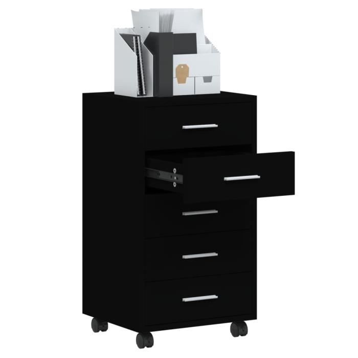 342671 vidaXL Drawer Cabinet with Wheels Black Engineered Wood