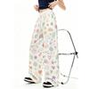 Women's loose fashion casual wide-leg pants rainbow cloud heart print spring and autumn outdoor trousers