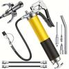 Heavy Duty Lubrication Gun Kit, 8,000 PSI, 14 Oz Stainless Steel Barrel, 18 Hose, 2 Connectors, 2 Extended Hard Tubes, Stylish Nozzle