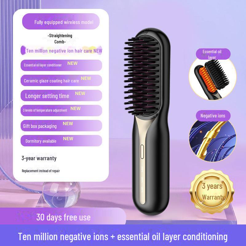 Портативный беспроводной выпрямитель для волос двойного назначения с отрицательными ионами — выпрямление и завивка без повреждения волос, простая зарядка.
