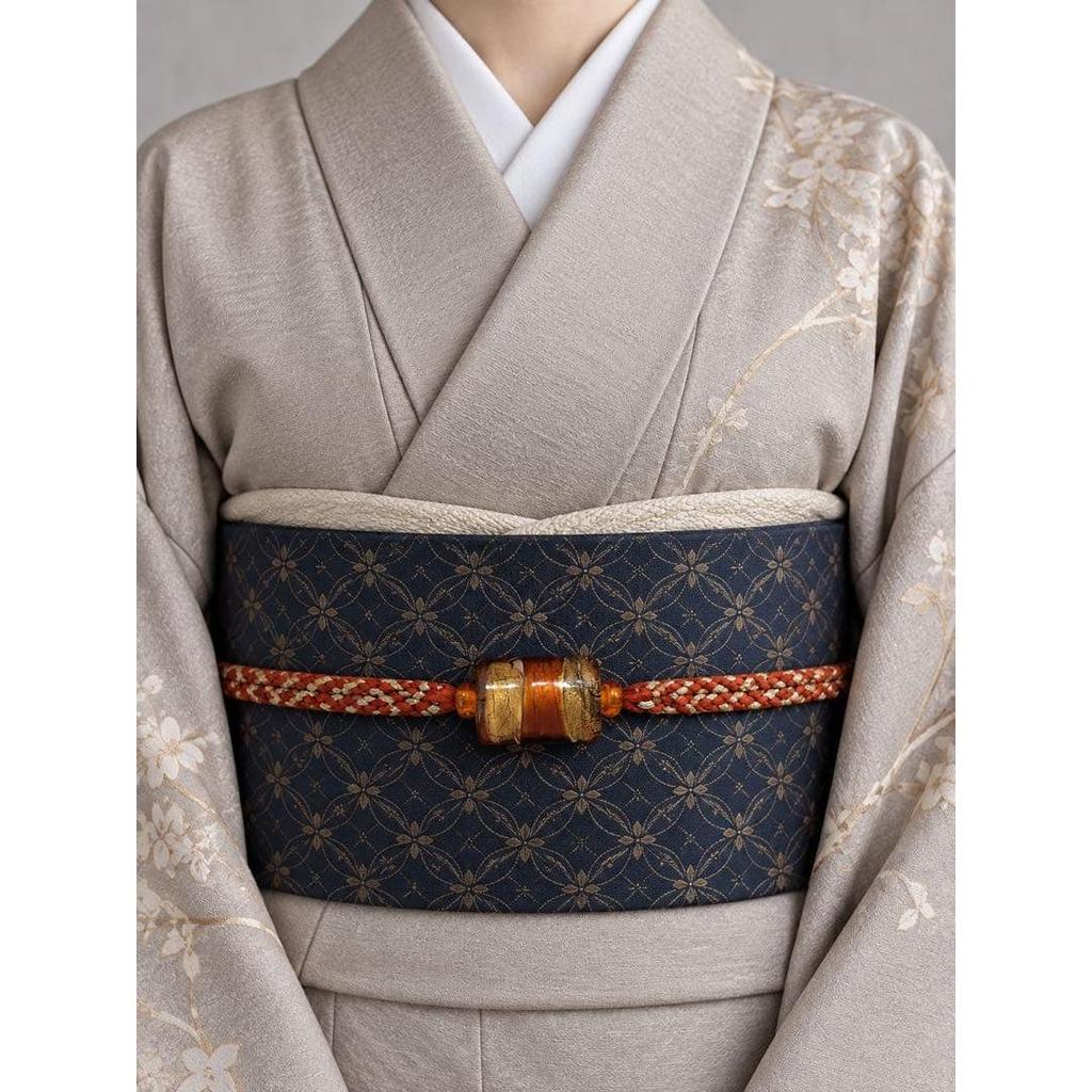 Used New and unused Sagami hand-braided pure silk gold thread amber obijime with obi clasp 09176