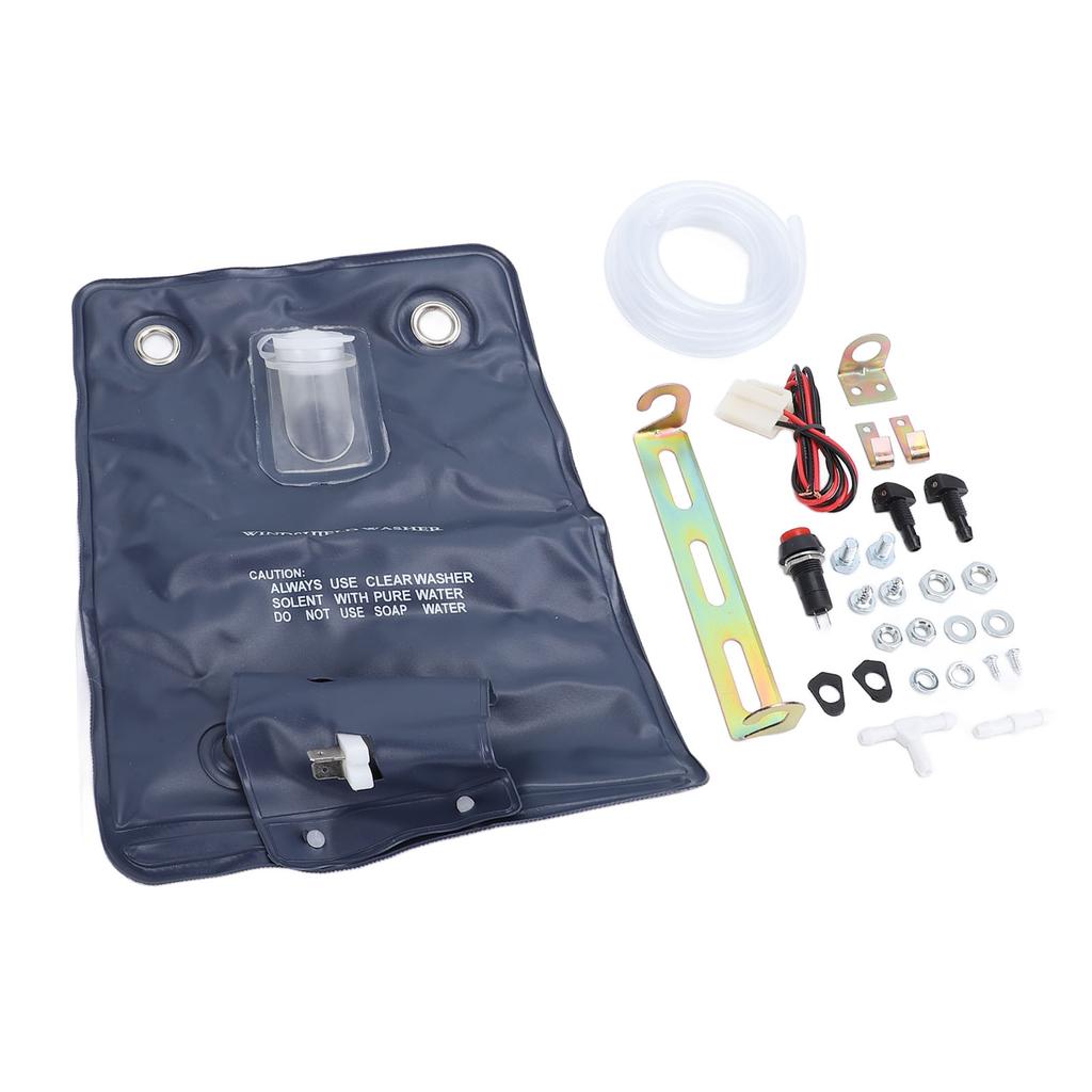 12V Universal Windshield Washer Pump Bag Kit 1L Efficient Cleaning Jet Button Switch 151286776374 for Classic Cars