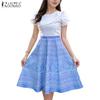 Women Casual Round Neck Summer Short Sleeve Print Patchwork Dress