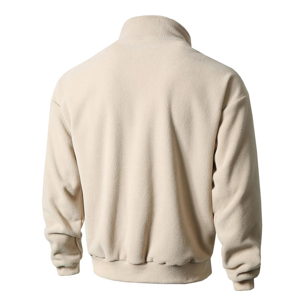 Men's Solid-color Casual Fleece Fleece Hoodie, Men's Sports Long-sleeved Zipper Cardigan Stand-up Collar Jacket