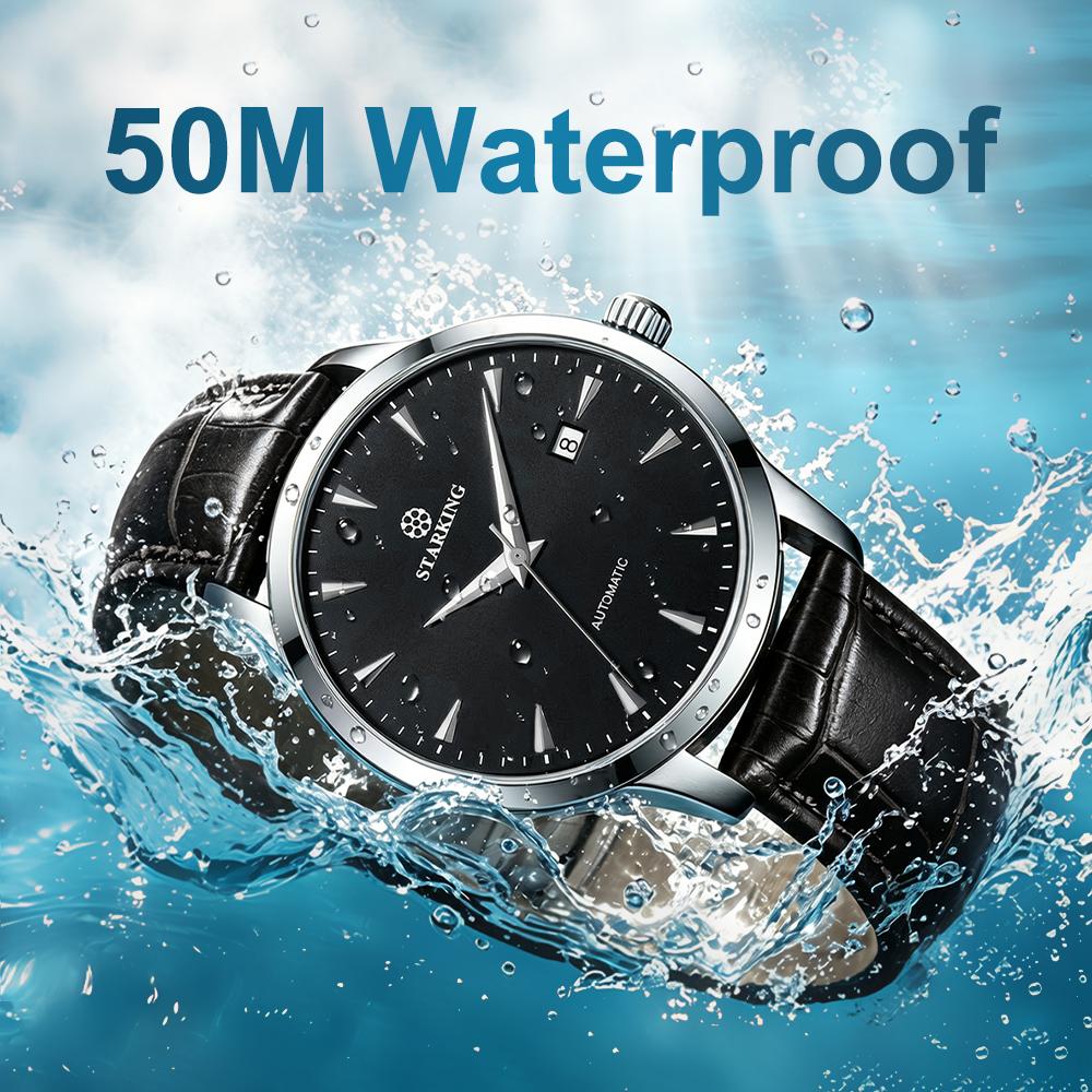 STARKING Automatic Mechanical Watch Business Sport Waterproof Sapphire Men's Wristwatch Stainless Steel Watch with Date Display