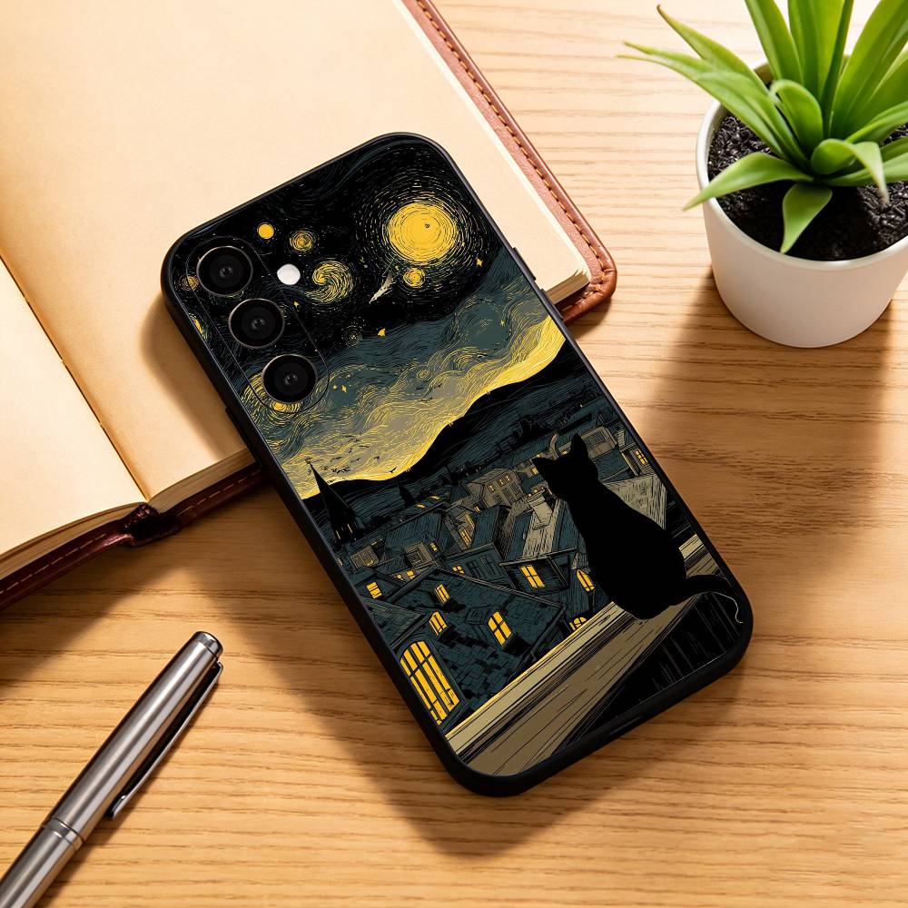 Чехол для телефона Ван Гог Звездная ночь Черный Мягкий Силикон Для Samsung Galaxy A73,A72,A71,A70,A53,A52,A51